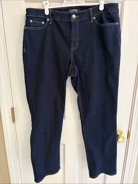 Lauren Ralph Lauren Dark Blue Denim Jeans size 16w modern straight curved l